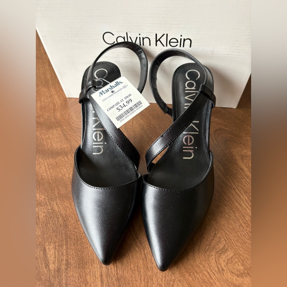 Calvin Klein Black Pointed Slingback Heels - Picture 5 of 7